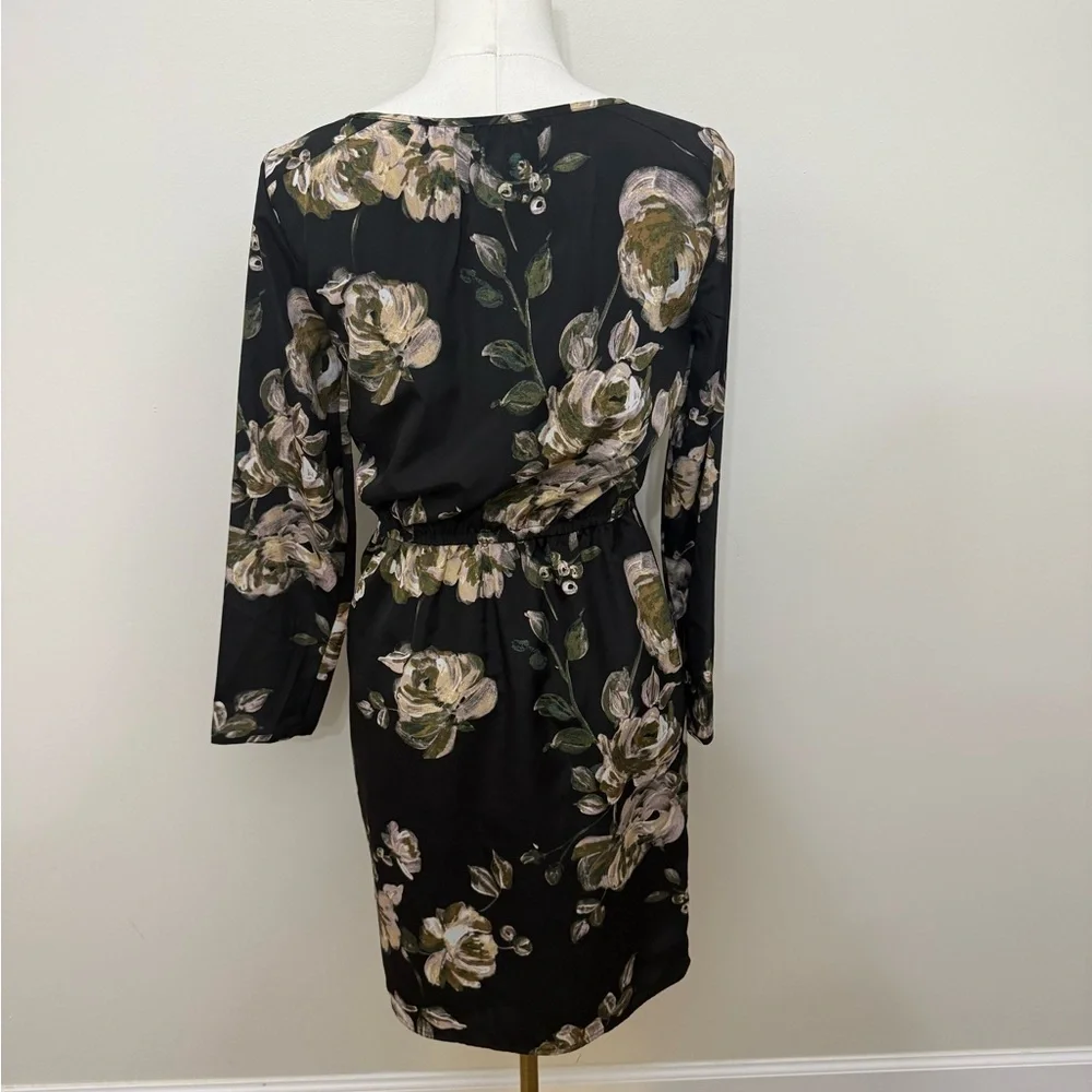 J. Crew Black Floral Long Sleeve Dress